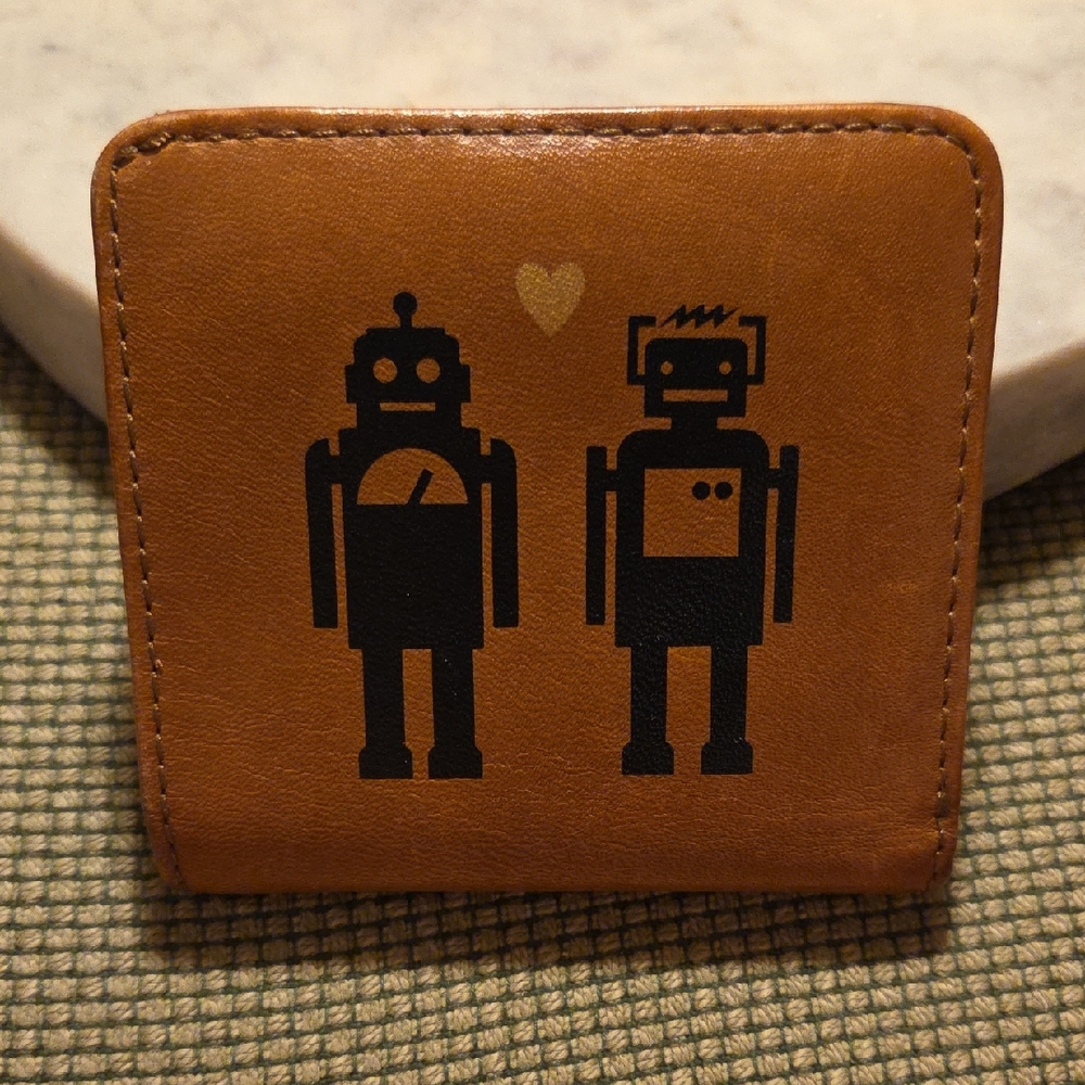 Fossil Robots In Love Mini RFID Snap Closure Leather Wallet Card Holder